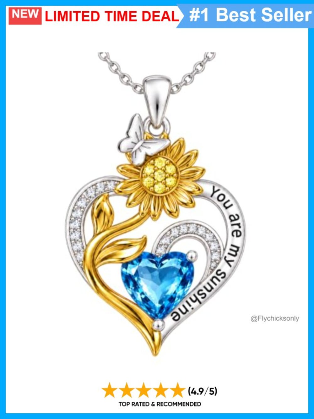 14K Gold Silver Plated Sunflower December Birthstone Pendant Necklace